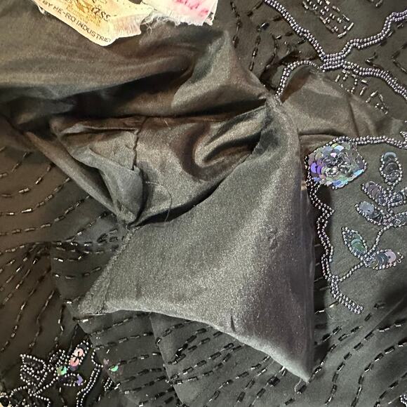 Vintage Oleg Cassini Silk Beaded Sequin Top Skirt Set Black 10 Gatsby Flapper - Picture 6 of 16